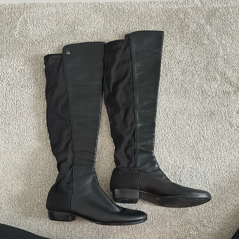 Black leather Vince Camuto high knee boots